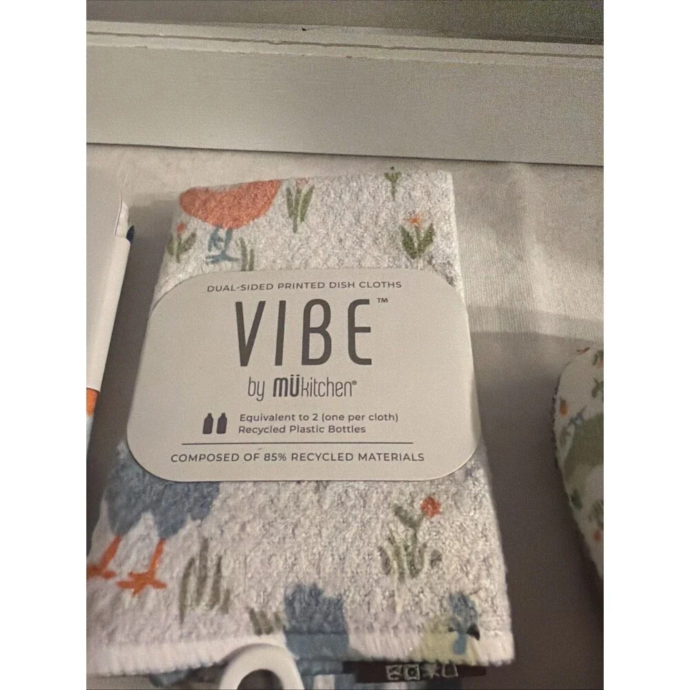 Vibe By MUkitchen 4 Pc Set Rooster Tea Towel Scrubbys Cloths Recycled Materials